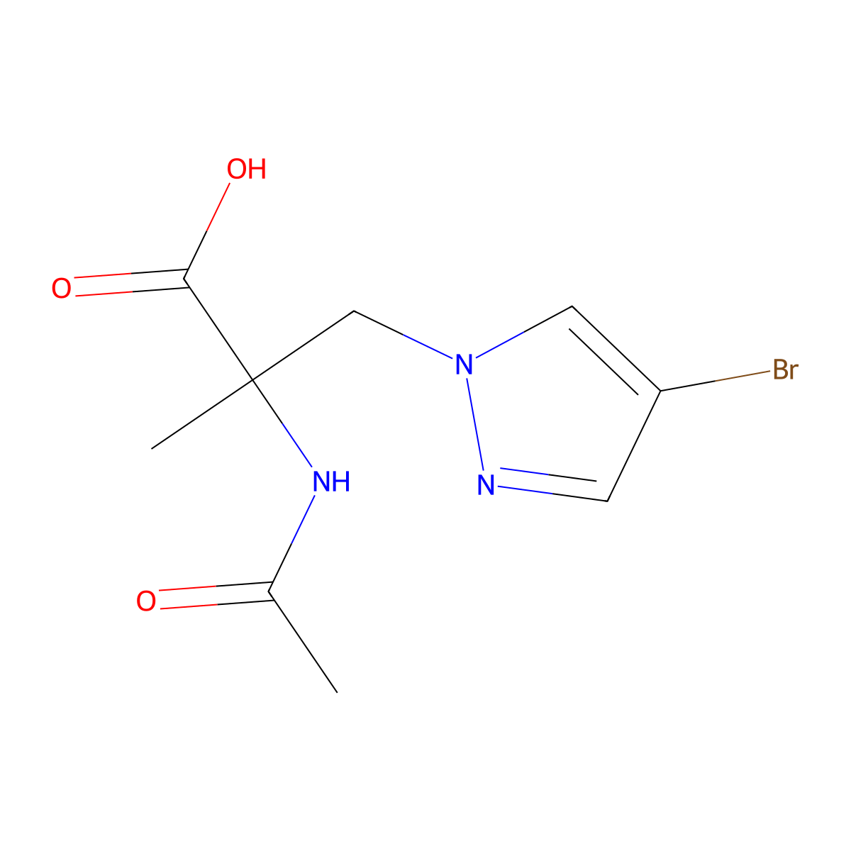 3-(4-bromo-1H-pyrazol-1-yl)-2-acetamido-2-methylpropanoic acid molecular structure, CAS 2680881-46-1