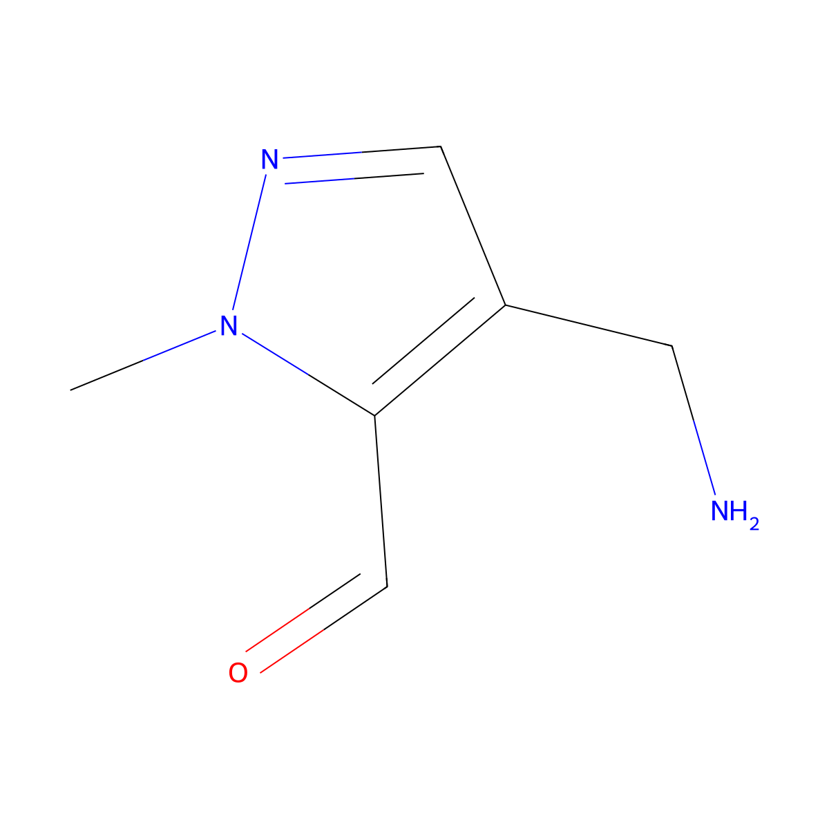 4-(aminomethyl)-1-methyl-1H-pyrazole-5-carbaldehyde molecular structure, CAS 2680881-50-7