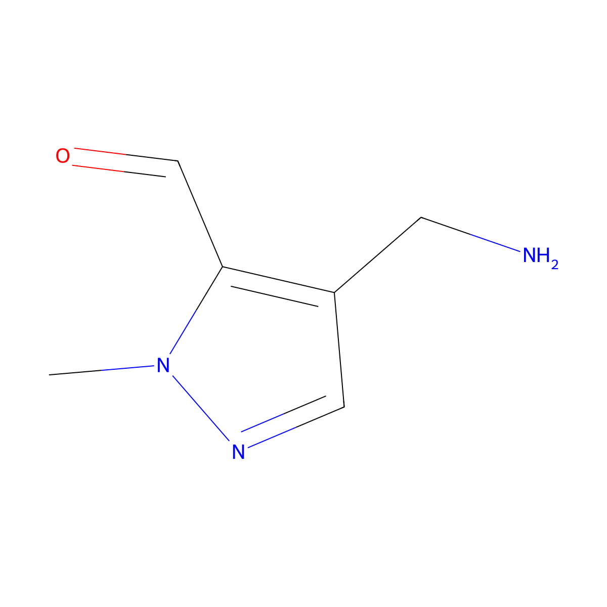 4-(aminomethyl)-1-methyl-1H-pyrazole-5-carbaldehyde molecular structure, CAS 2680881-50-7