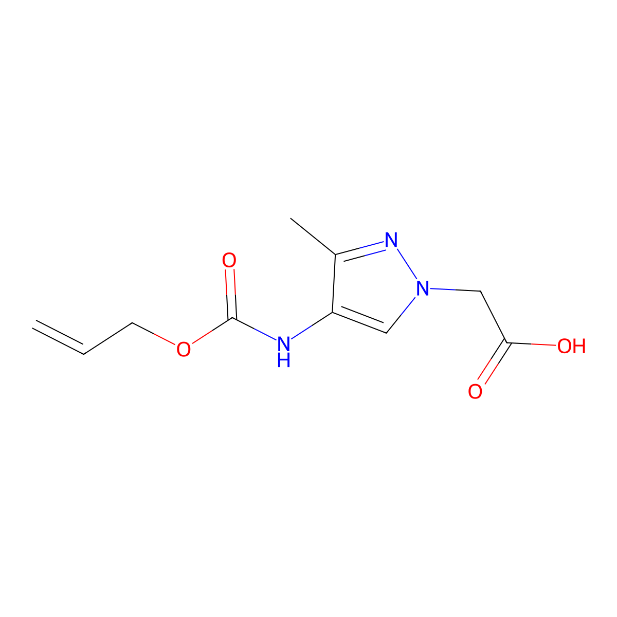 2-(3-methyl-4-{[(prop-2-en-1-yloxy)carbonyl]amino}-1H-pyrazol-1-yl)acetic acid molecular structure, CAS 2680881-71-2