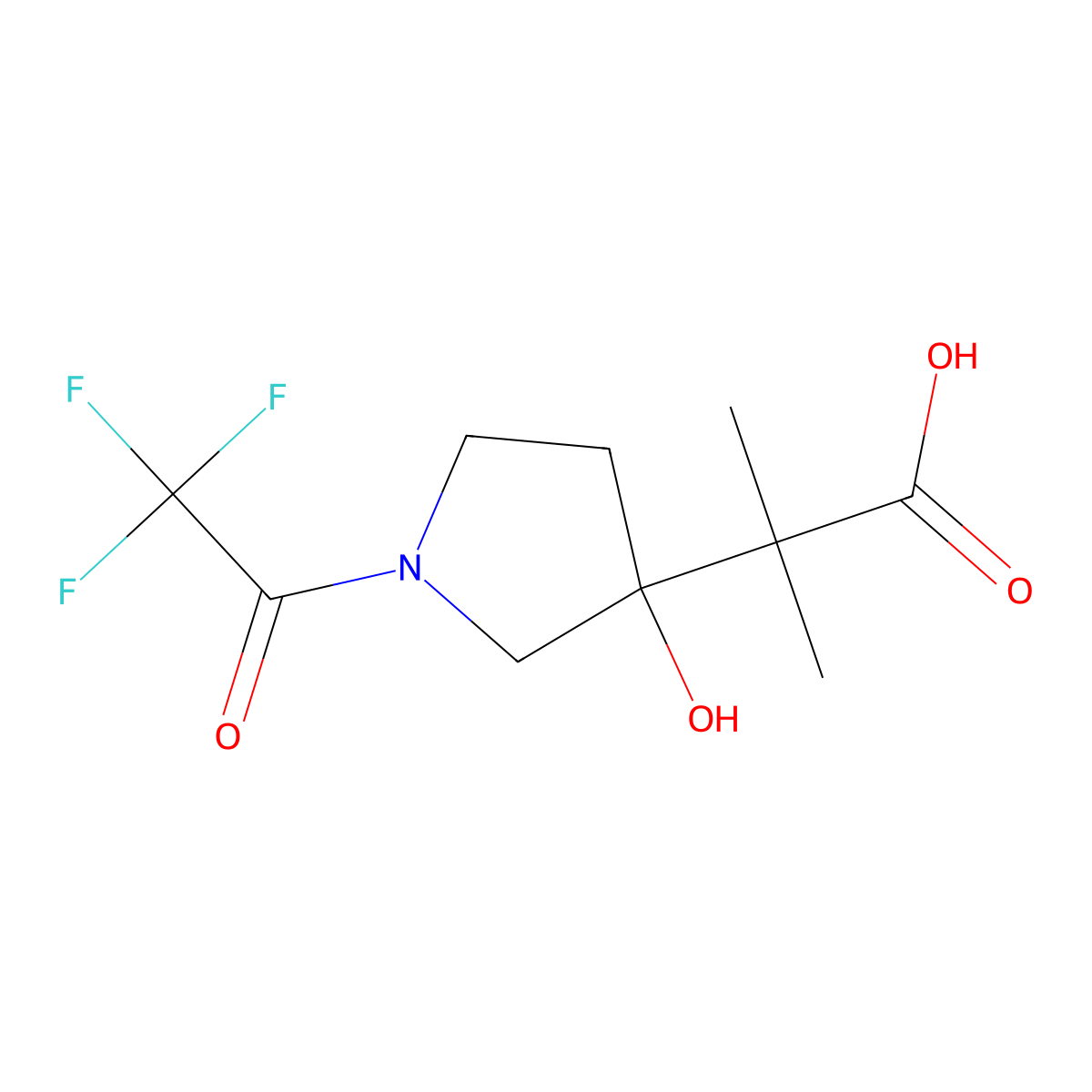 2-[3-Hydroxy-1-(2,2,2-trifluoroacetyl)pyrrolidin-3-yl]-2-methylpropanoic acid molecular structure, CAS 2680881-72-3