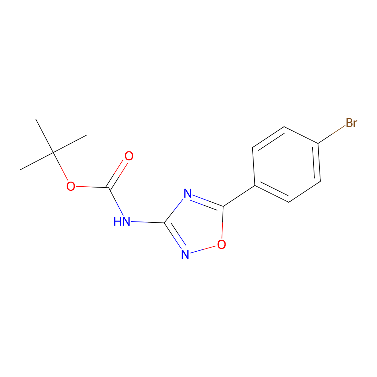 tert-butyl N-[5-(4-bromophenyl)-1,2,4-oxadiazol-3-yl]carbamate molecular structure, CAS 2680881-84-7
