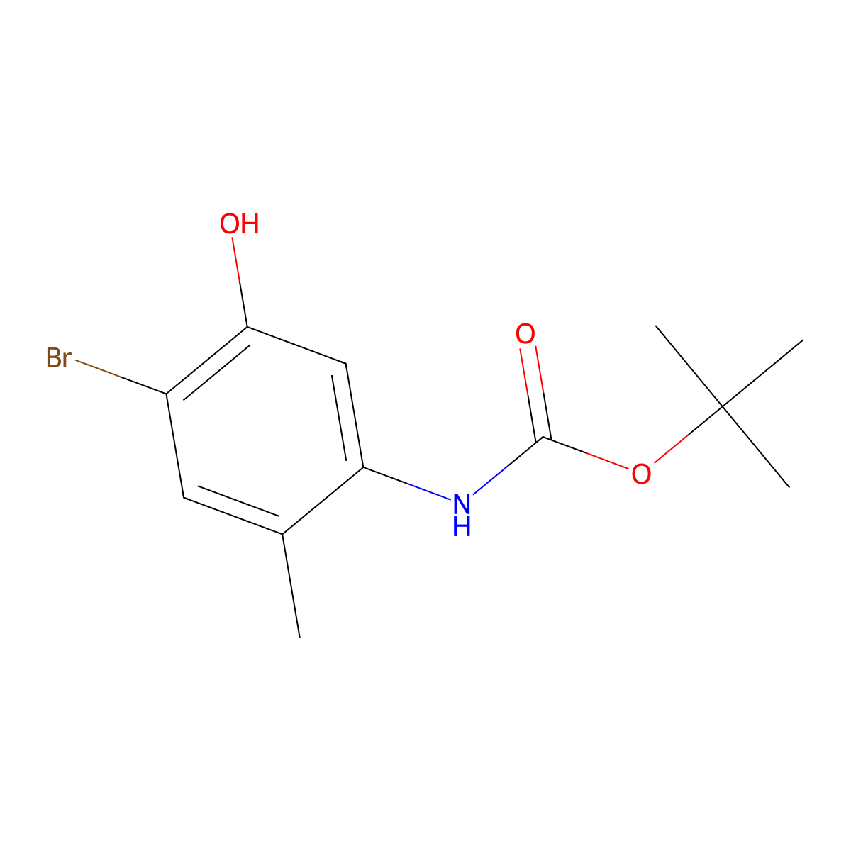 tert-butyl N-(4-bromo-5-hydroxy-2-methylphenyl)carbamate molecular structure, CAS 2680881-87-0