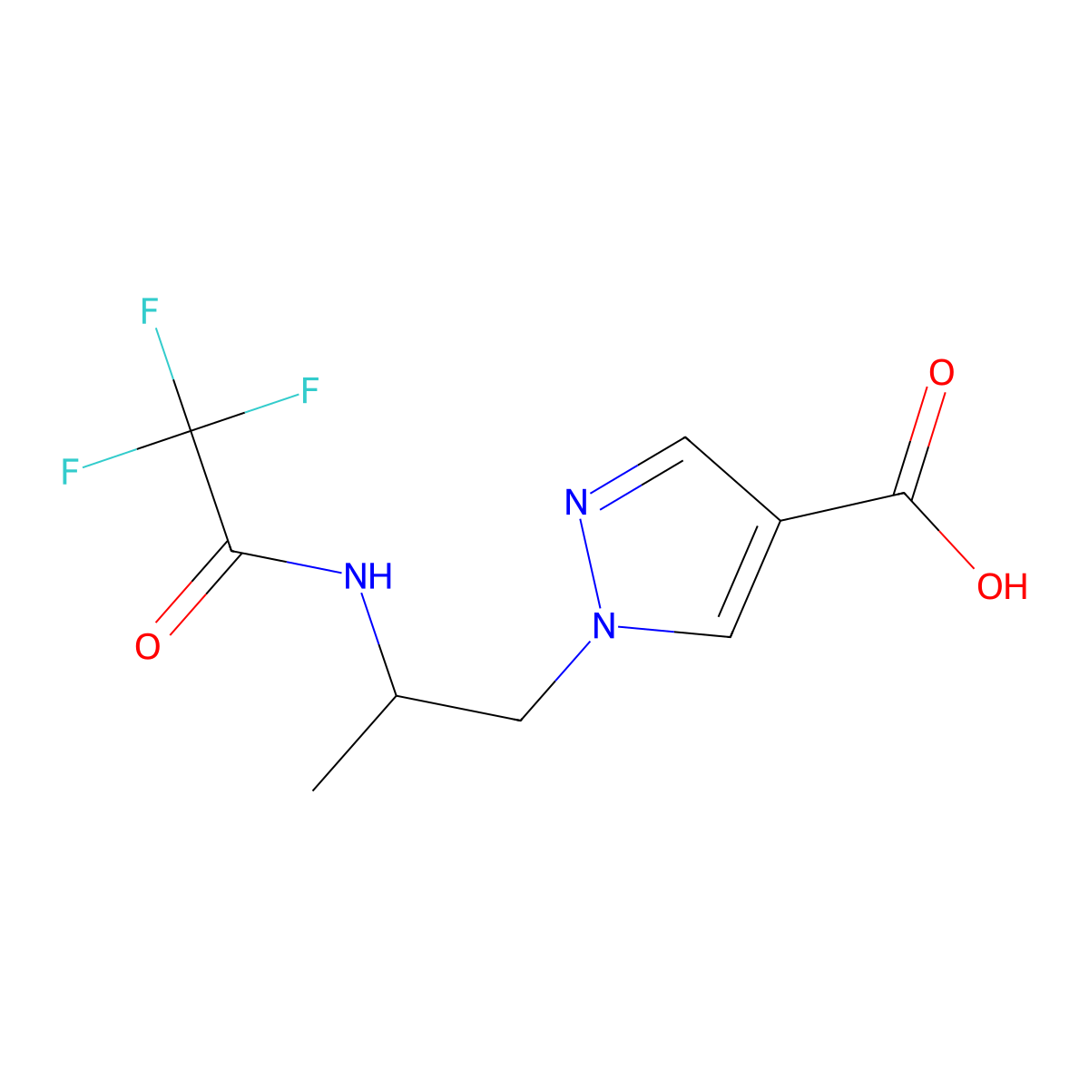 1-[2-(2,2,2-trifluoroacetamido)propyl]-1H-pyrazole-4-carboxylic acid molecular structure, CAS 2680881-92-7