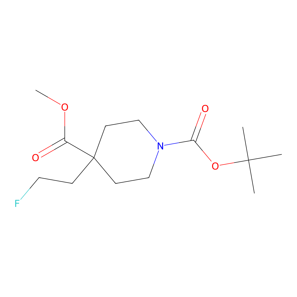 1-Tert-butyl 4-methyl 4-(2-fluoroethyl)piperidine-1,4-dicarboxylate molecular structure, CAS 2680881-95-0