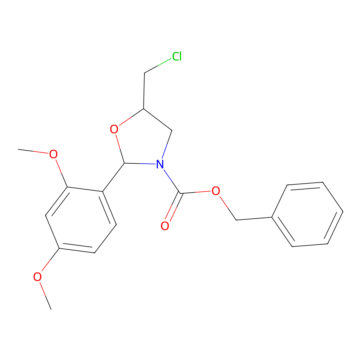 Benzyl 5-(chloromethyl)-2-(2,4-dimethoxyphenyl)-1,3-oxazolidine-3-carboxylate molecular structure, CAS 2680882-00-0