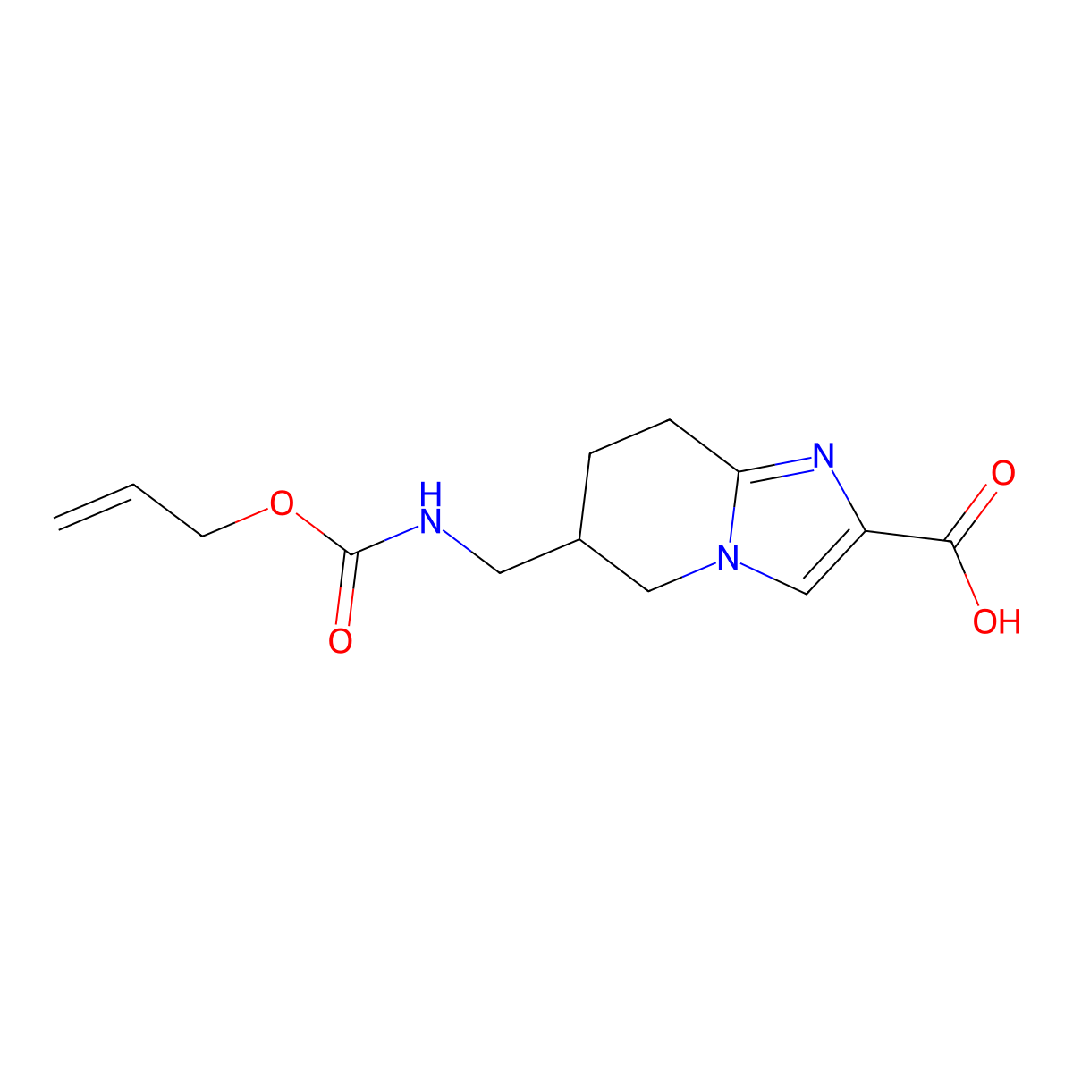 6-({[(prop-2-en-1-yloxy)carbonyl]amino}methyl)-5H,6H,7H,8H-imidazo[1,2-a]pyridine-2-carboxylic acid molecular structure, CAS 2680882-01-1