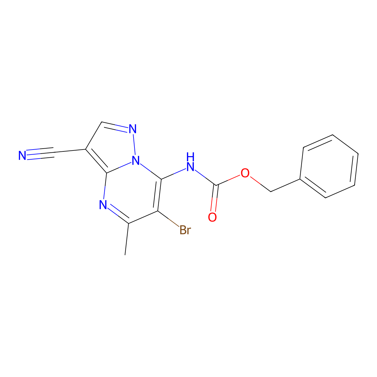 benzyl N-{6-bromo-3-cyano-5-methylpyrazolo[1,5-a]pyrimidin-7-yl}carbamate molecular structure, CAS 2680882-07-7