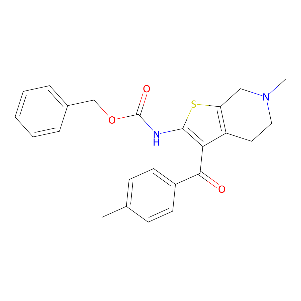 benzyl N-[6-methyl-3-(4-methylbenzoyl)-4H,5H,6H,7H-thieno[2,3-c]pyridin-2-yl]carbamate molecular structure, CAS 2680882-12-4
