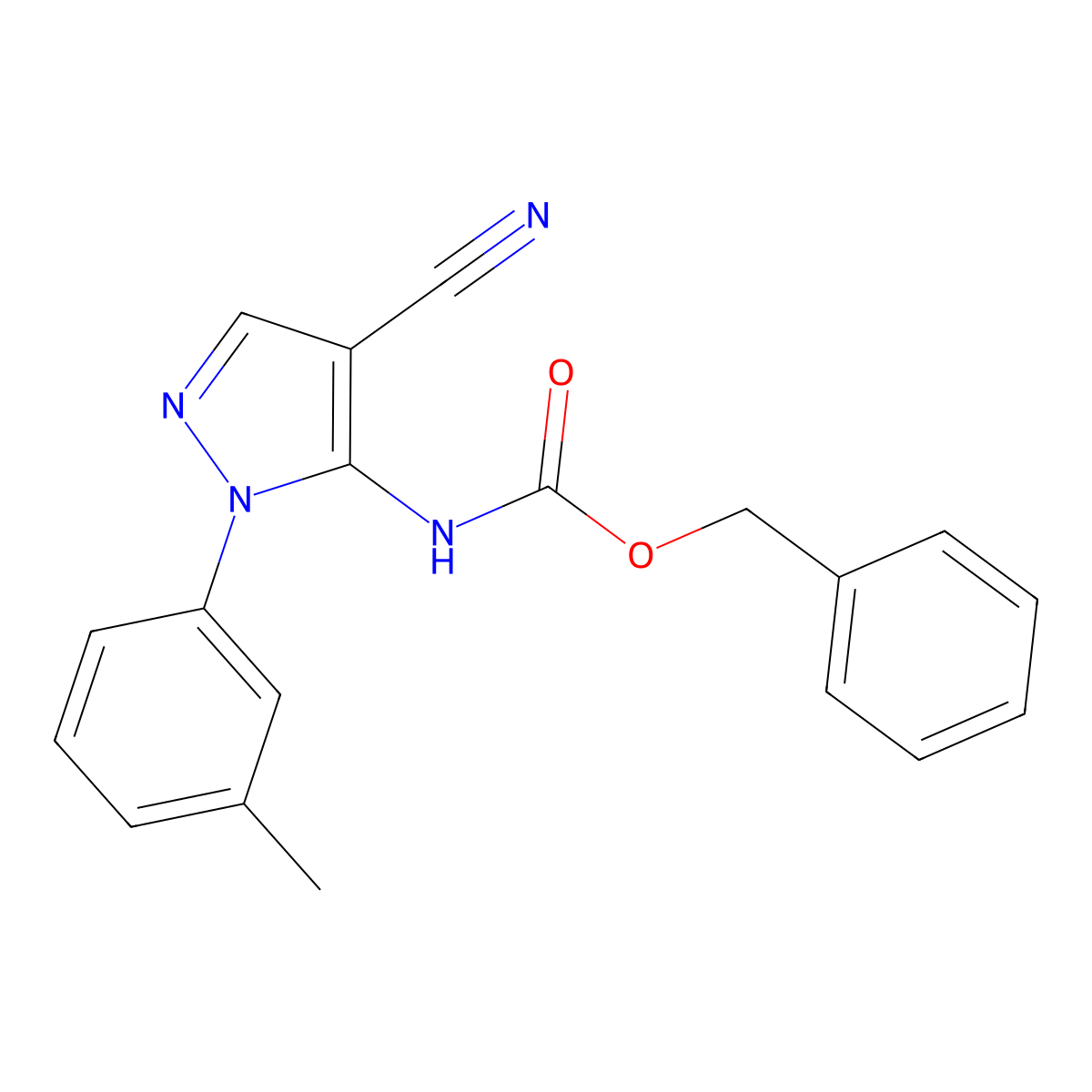 benzyl N-[4-cyano-1-(3-methylphenyl)-1H-pyrazol-5-yl]carbamate molecular structure, CAS 2680882-14-6