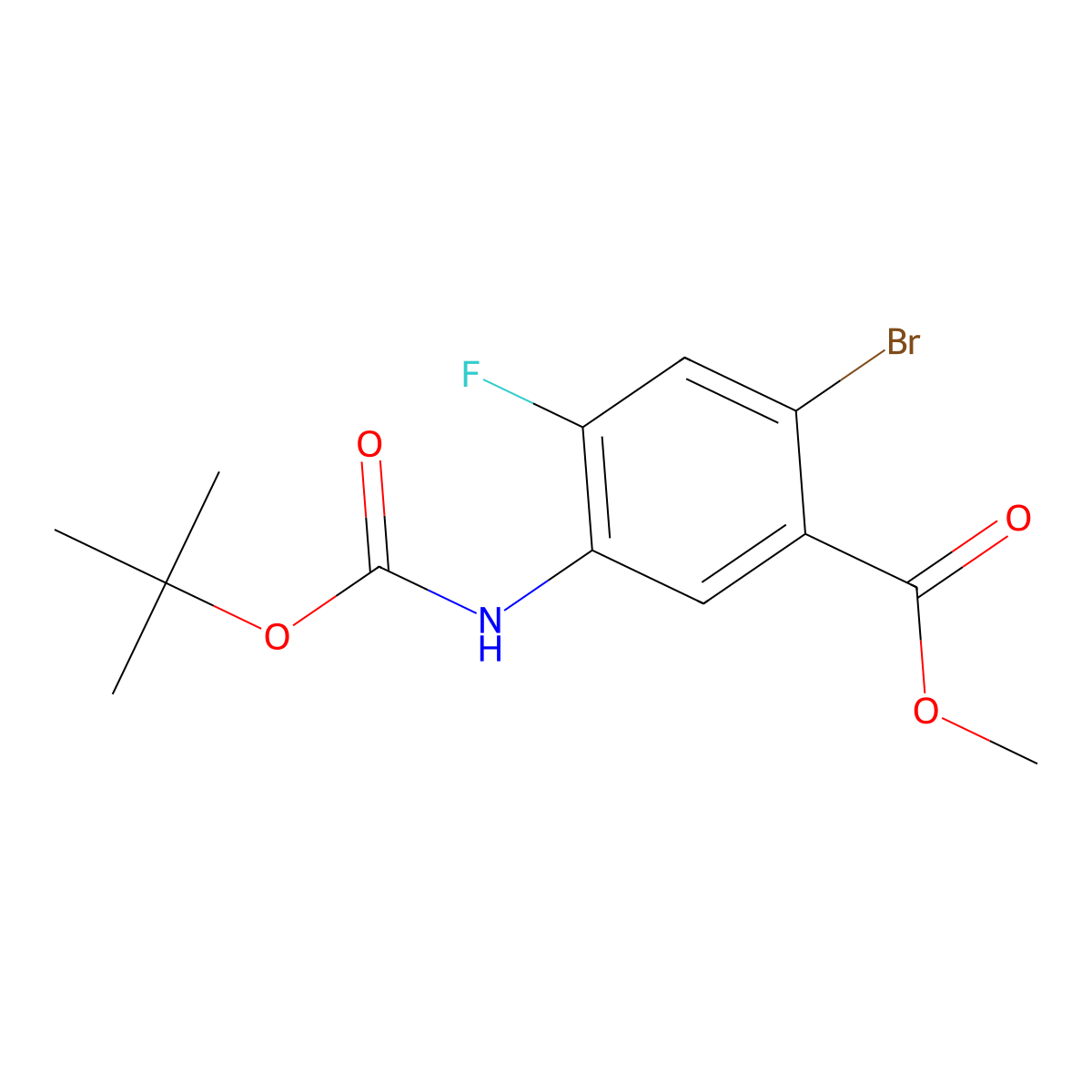 Methyl 2-bromo-5-{[(tert-butoxy)carbonyl]amino}-4-fluorobenzoate molecular structure, CAS 2680882-21-5