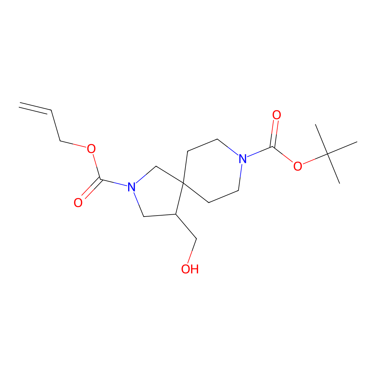 8-Tert-butyl 2-prop-2-en-1-yl 4-(hydroxymethyl)-2,8-diazaspiro[4.5]decane-2,8-dicarboxylate molecular structure, CAS 2680882-29-3