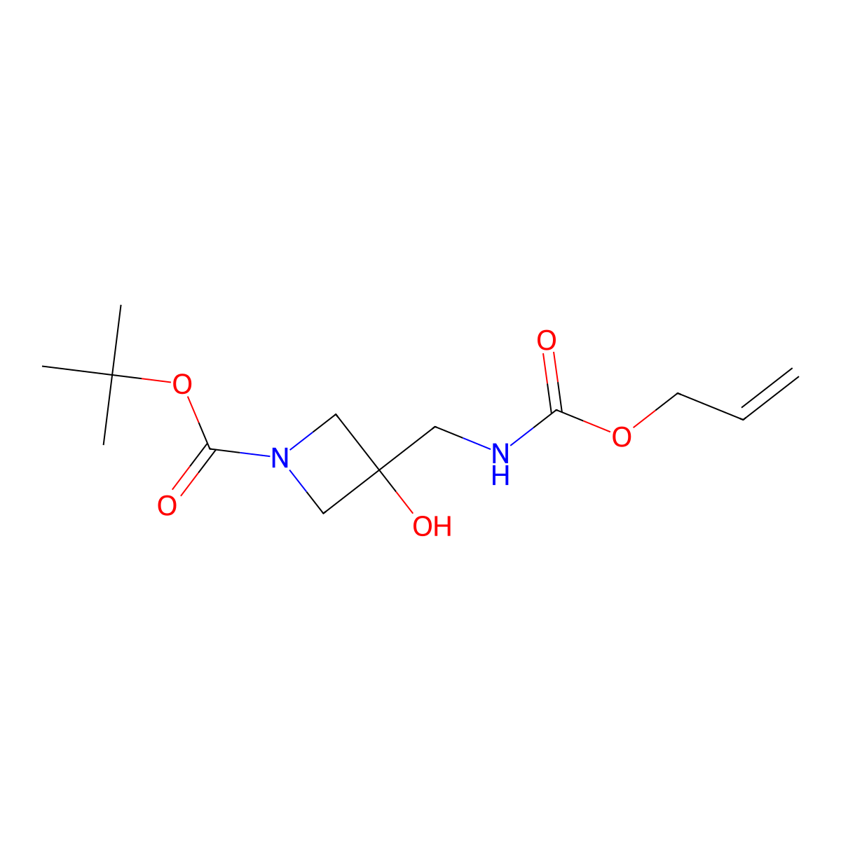 Tert-butyl 3-hydroxy-3-({[(prop-2-en-1-yloxy)carbonyl]amino}methyl)azetidine-1-carboxylate molecular structure, CAS 2680882-32-8