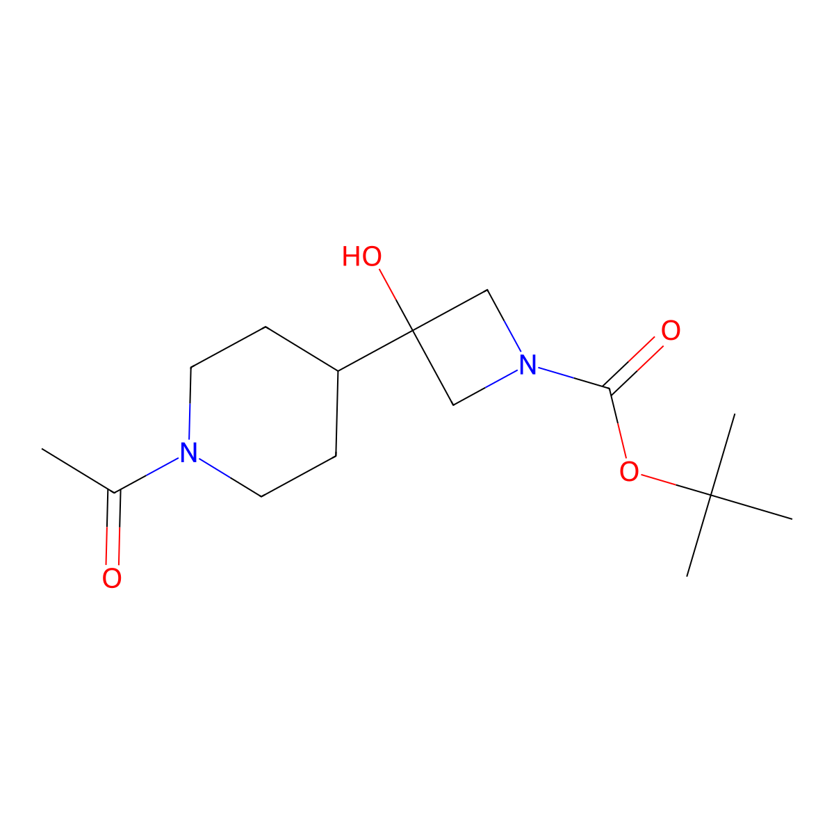 Tert-butyl 3-(1-acetylpiperidin-4-yl)-3-hydroxyazetidine-1-carboxylate molecular structure, CAS 2680882-46-4
