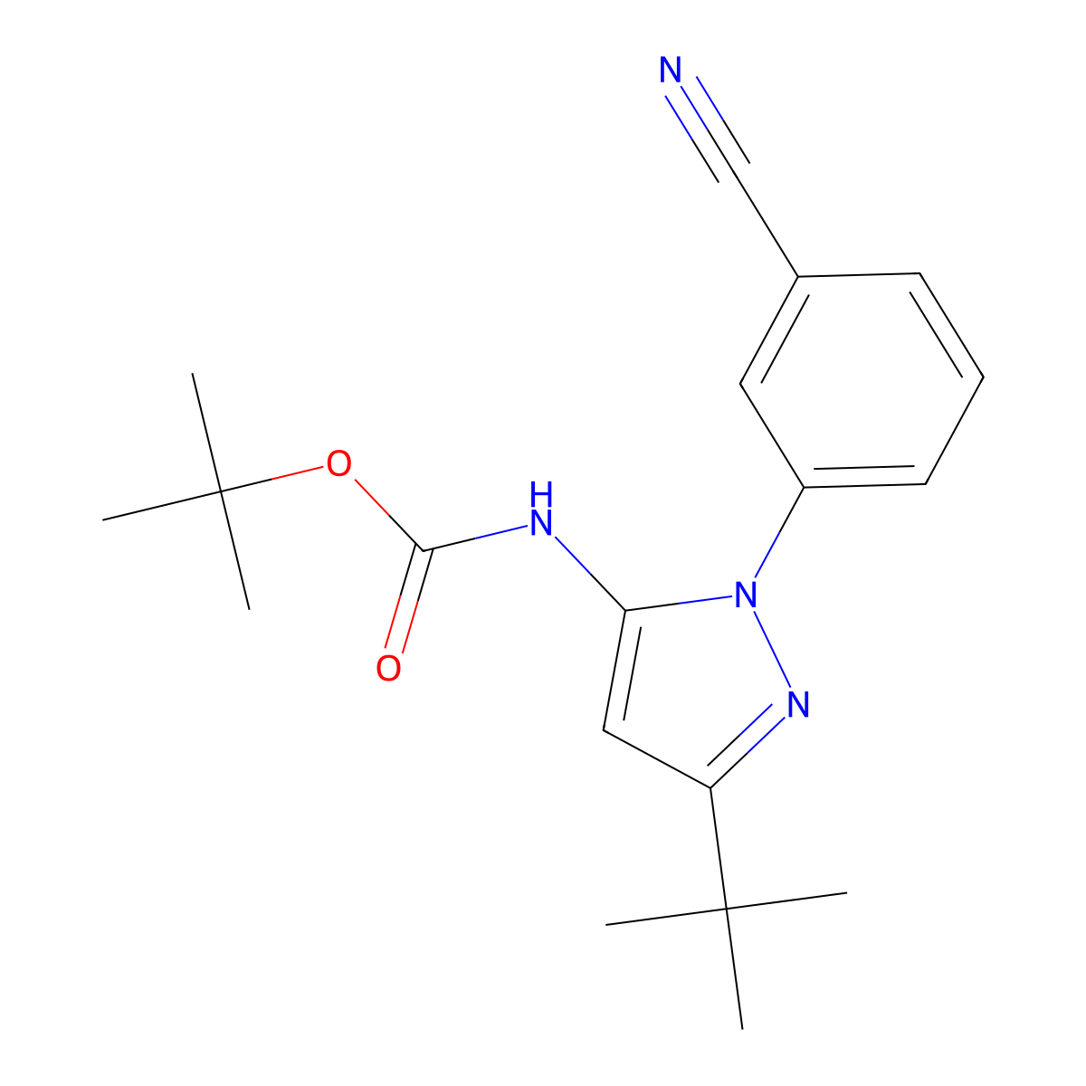 tert-butyl N-[3-tert-butyl-1-(3-cyanophenyl)-1H-pyrazol-5-yl]carbamate molecular structure, CAS 2680882-53-3