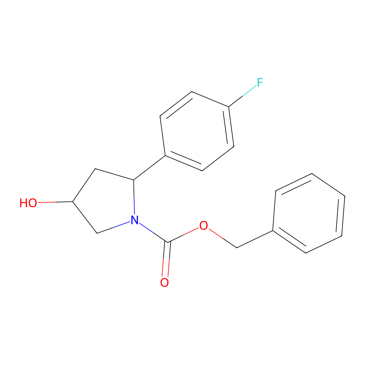 Benzyl 2-(4-fluorophenyl)-4-hydroxypyrrolidine-1-carboxylate molecular structure, CAS 2680882-58-8