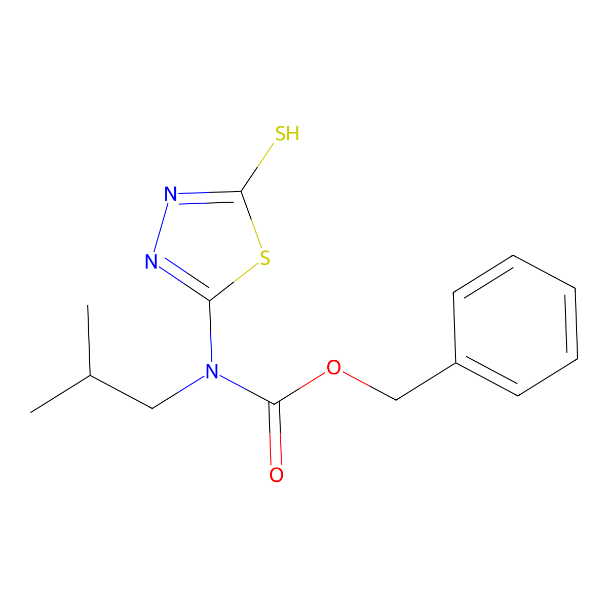benzyl N-(2-methylpropyl)-N-(5-sulfanyl-1,3,4-thiadiazol-2-yl)carbamate molecular structure, CAS 2680882-78-2