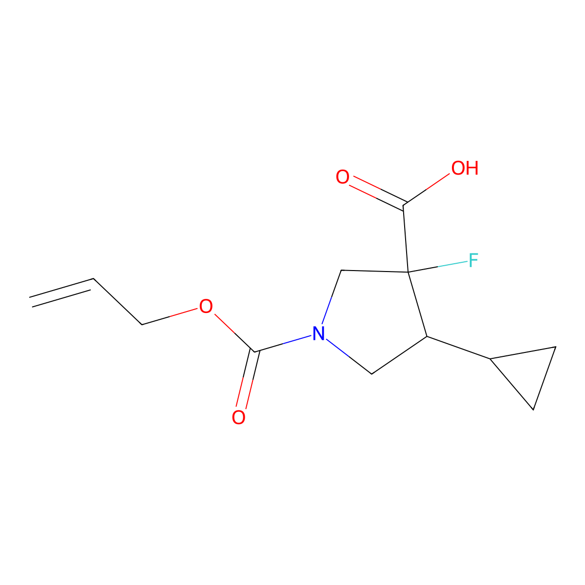 4-Cyclopropyl-3-fluoro-1-[(prop-2-en-1-yloxy)carbonyl]pyrrolidine-3-carboxylic acid molecular structure, CAS 2680882-84-0