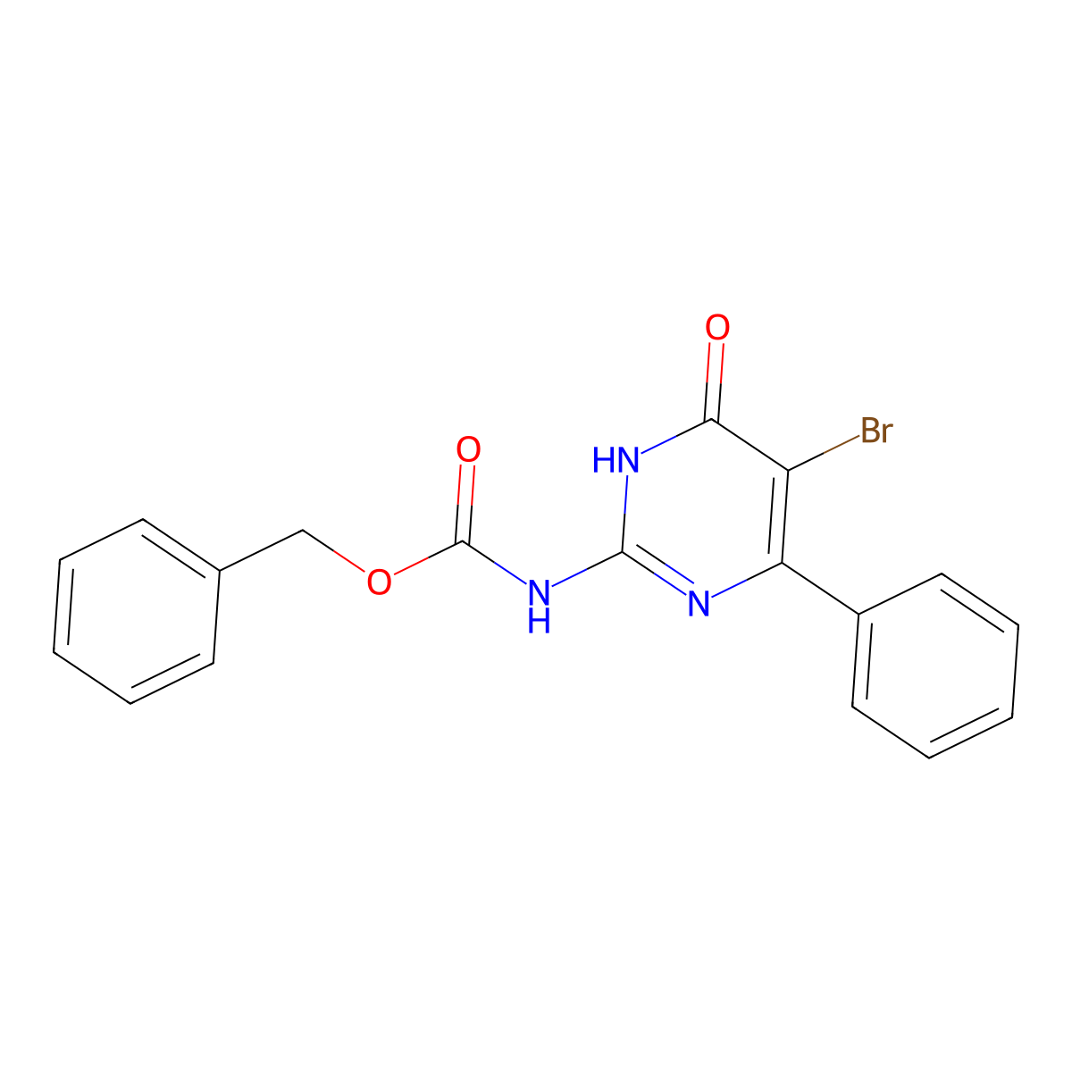 benzyl N-(5-bromo-6-oxo-4-phenyl-1,6-dihydropyrimidin-2-yl)carbamate molecular structure, CAS 2680882-86-2