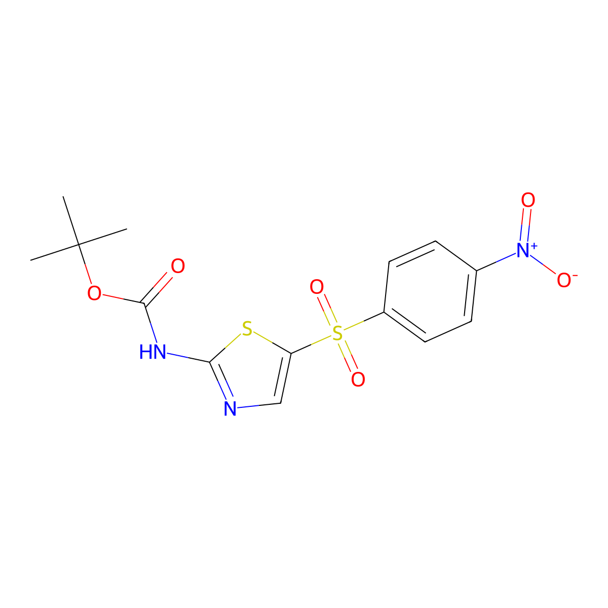 tert-butyl N-[5-(4-nitrobenzenesulfonyl)-1,3-thiazol-2-yl]carbamate molecular structure, CAS 2680883-09-2