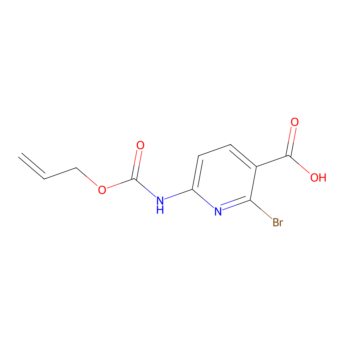 2-Bromo-6-{[(prop-2-en-1-yloxy)carbonyl]amino}pyridine-3-carboxylic acid molecular structure, CAS 2680883-37-6