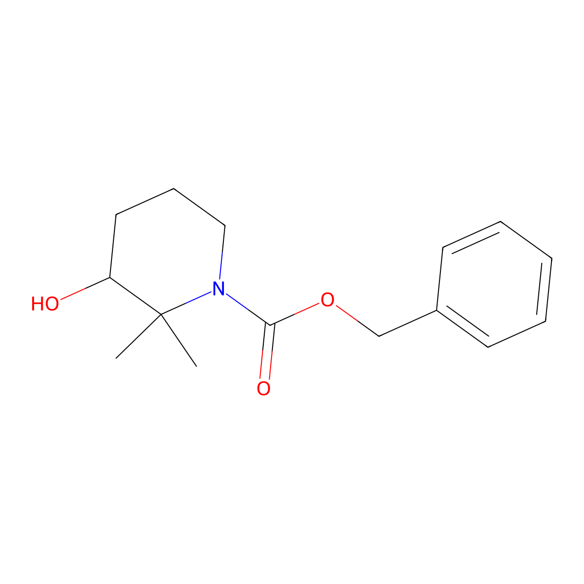 Benzyl 3-hydroxy-2,2-dimethylpiperidine-1-carboxylate molecular structure, CAS 2680883-60-5