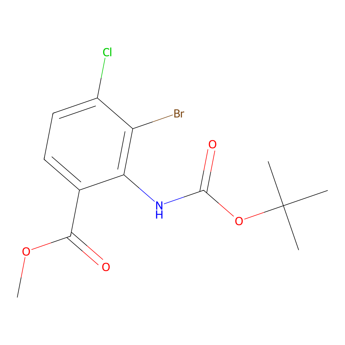 Methyl 3-bromo-2-{[(tert-butoxy)carbonyl]amino}-4-chlorobenzoate molecular structure, CAS 2680883-65-0
