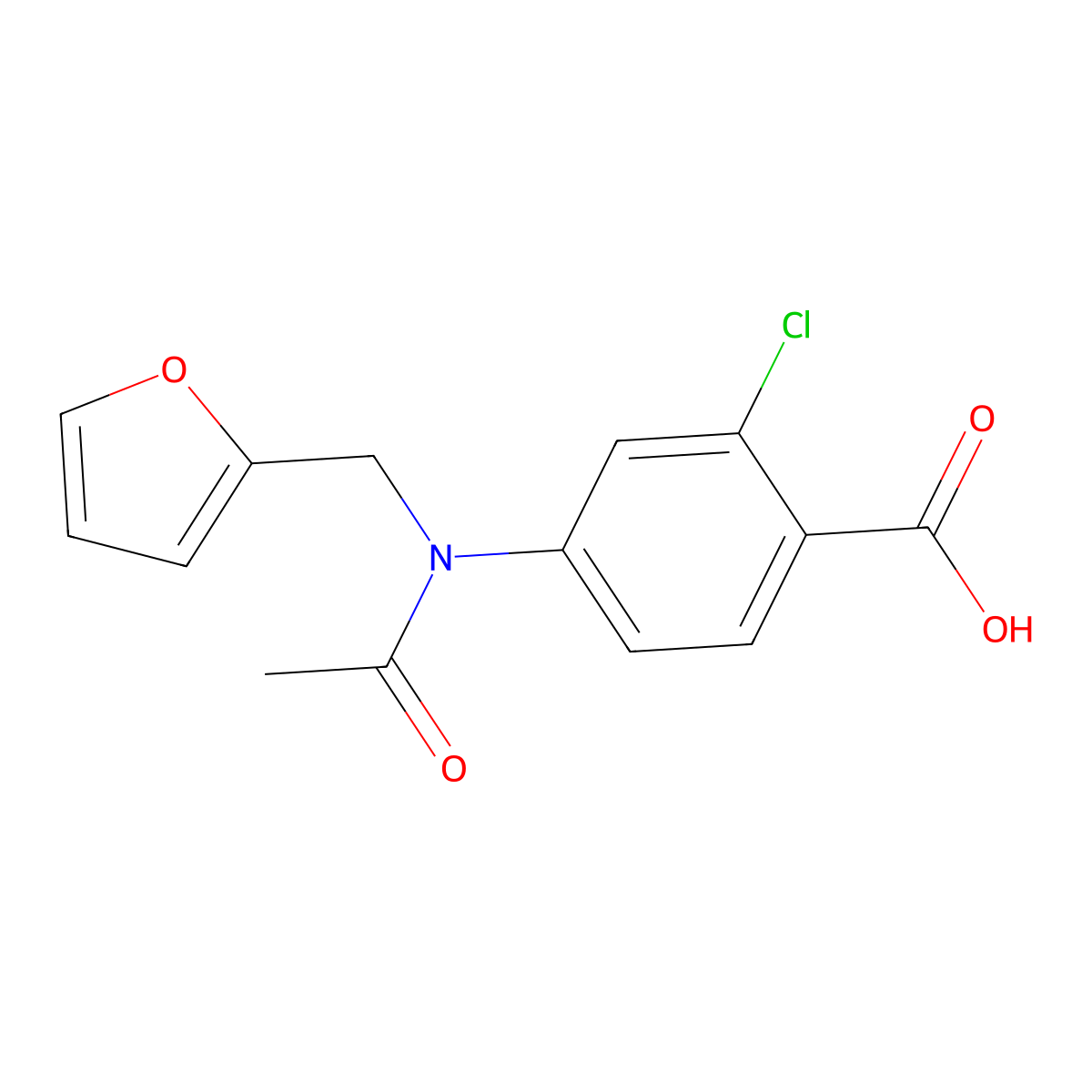 2-chloro-4-{N-[(furan-2-yl)methyl]acetamido}benzoic acid molecular structure, CAS 2680883-79-6