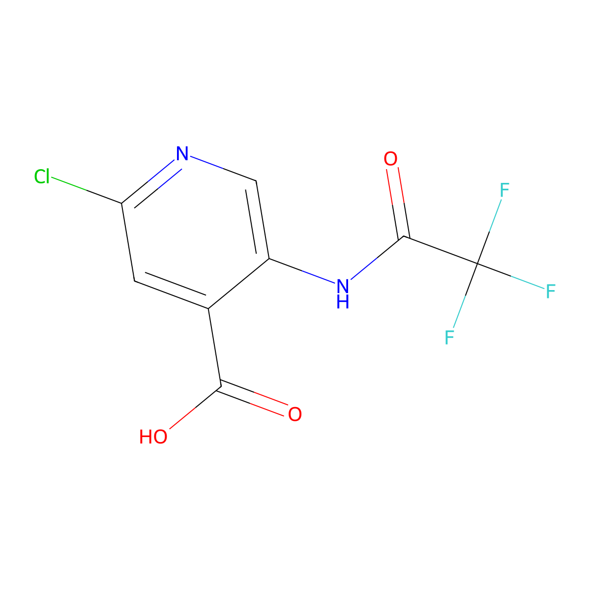 2-Chloro-5-(2,2,2-trifluoroacetamido)pyridine-4-carboxylic acid molecular structure, CAS 2680883-87-6