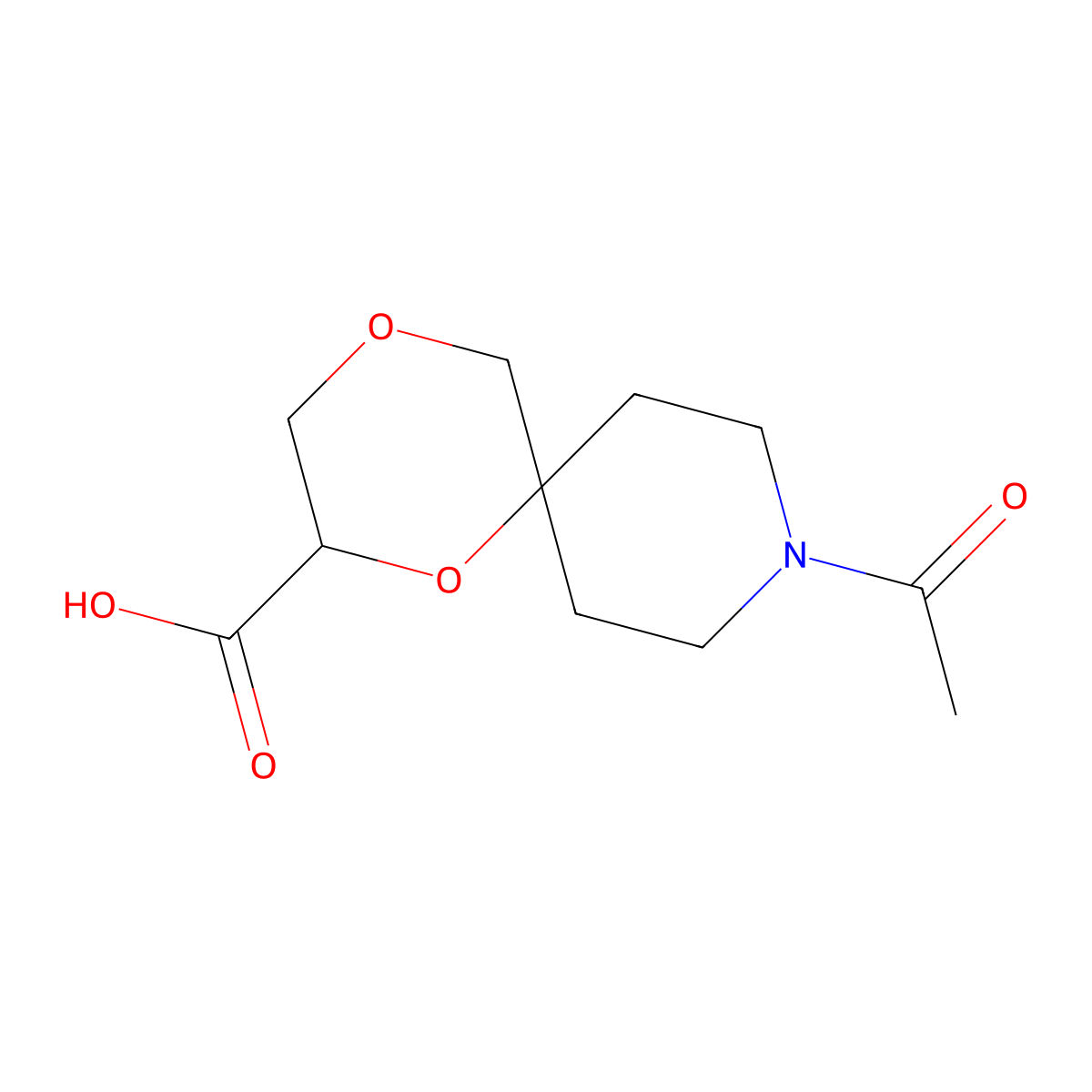 9-Acetyl-1,4-dioxa-9-azaspiro[5.5]undecane-2-carboxylic acid molecular structure, CAS 2680883-92-3