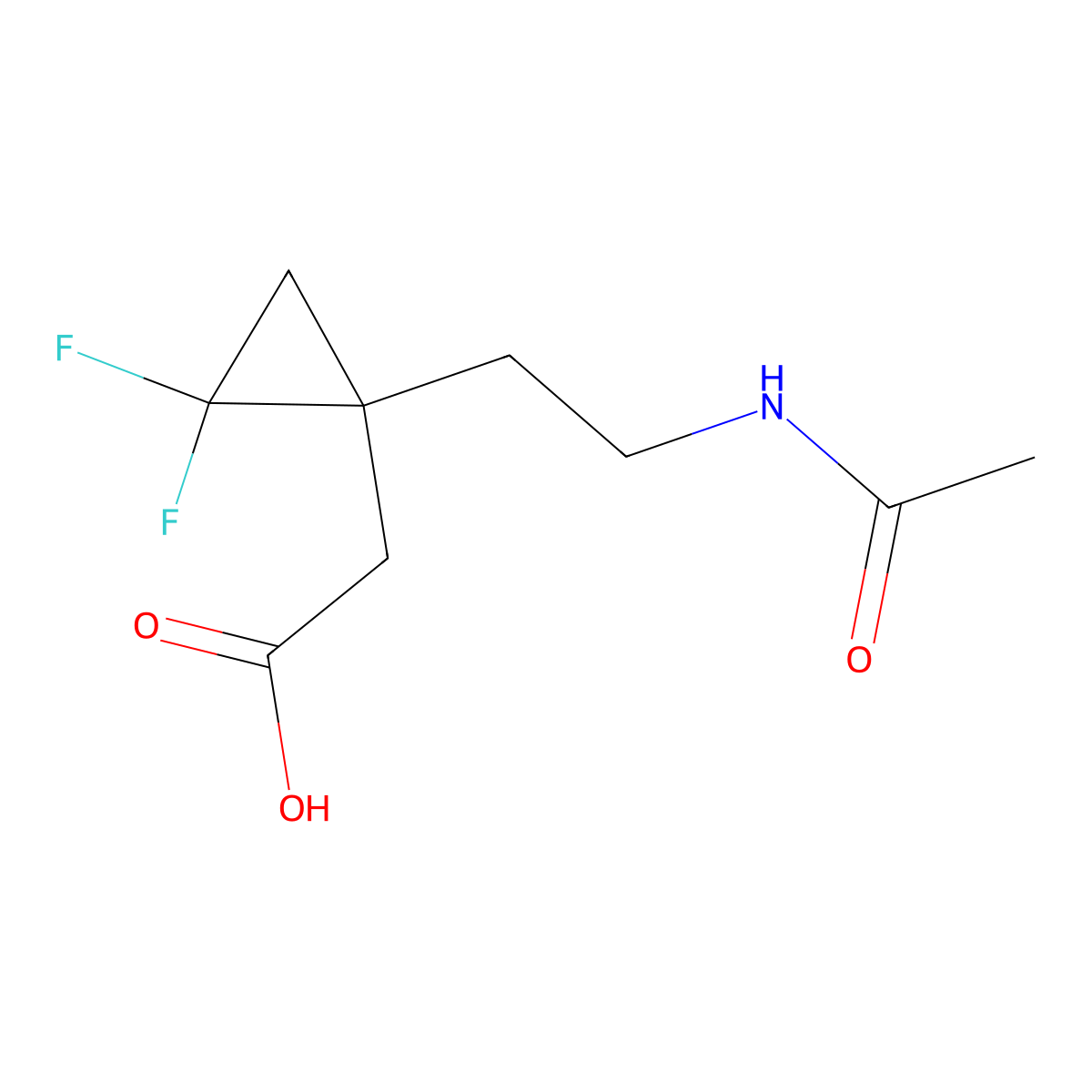 2-[1-(2-Acetamidoethyl)-2,2-difluorocyclopropyl]acetic acid molecular structure, CAS 2680884-01-7