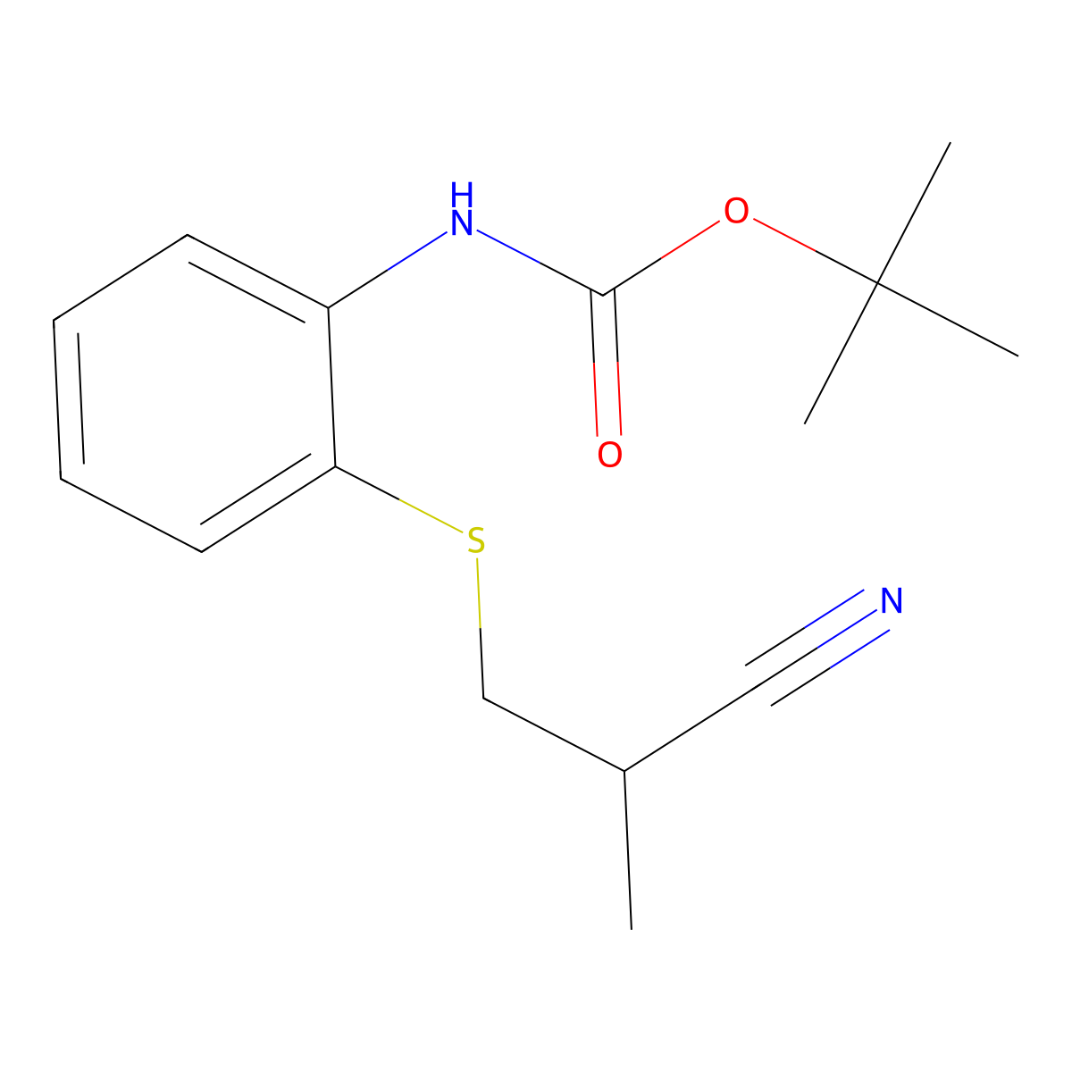 tert-butyl N-{2-[(2-cyano-2-methylethyl)sulfanyl]phenyl}carbamate molecular structure, CAS 2680884-05-1