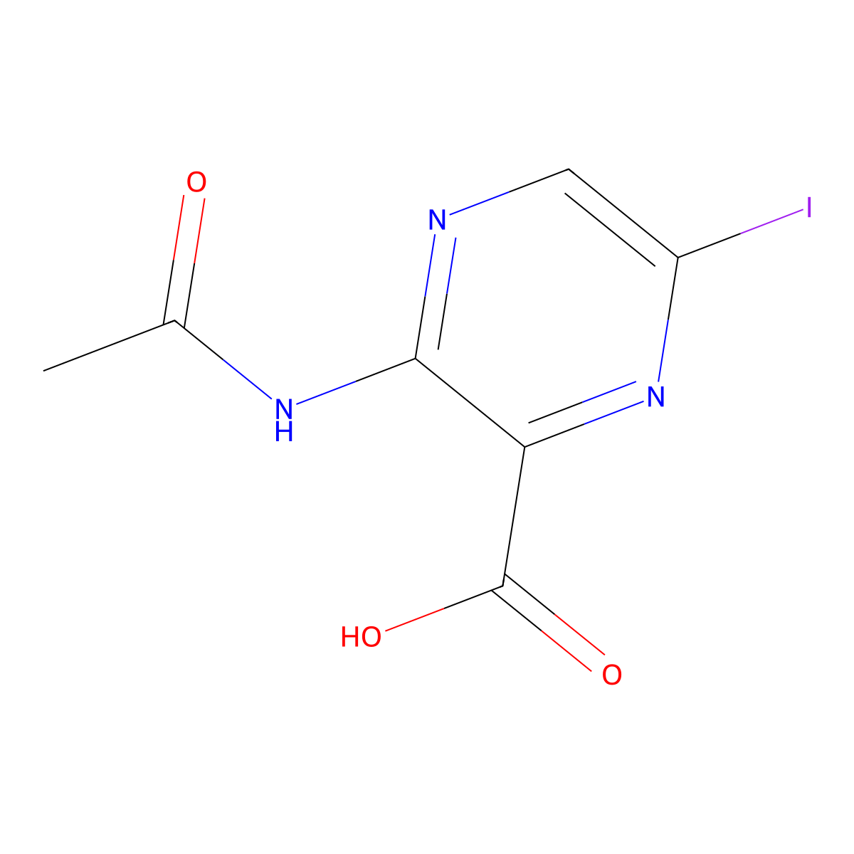 3-Acetamido-6-iodopyrazine-2-carboxylic acid molecular structure, CAS 2680884-34-6
