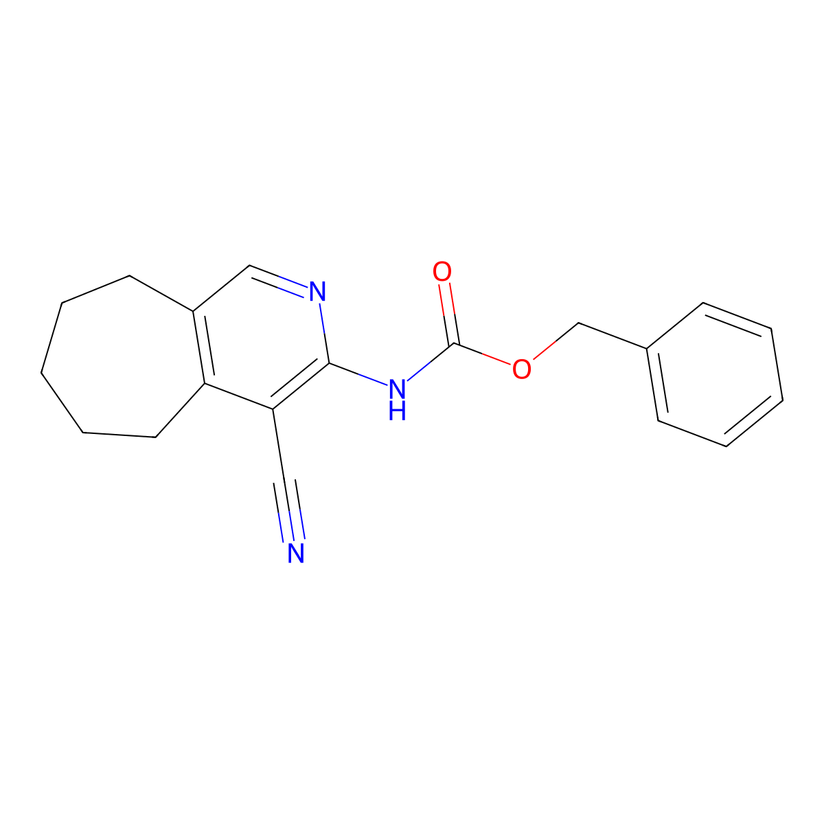 benzyl N-{4-cyano-5H,6H,7H,8H,9H-cyclohepta[c]pyridin-3-yl}carbamate molecular structure, CAS 2680884-57-3