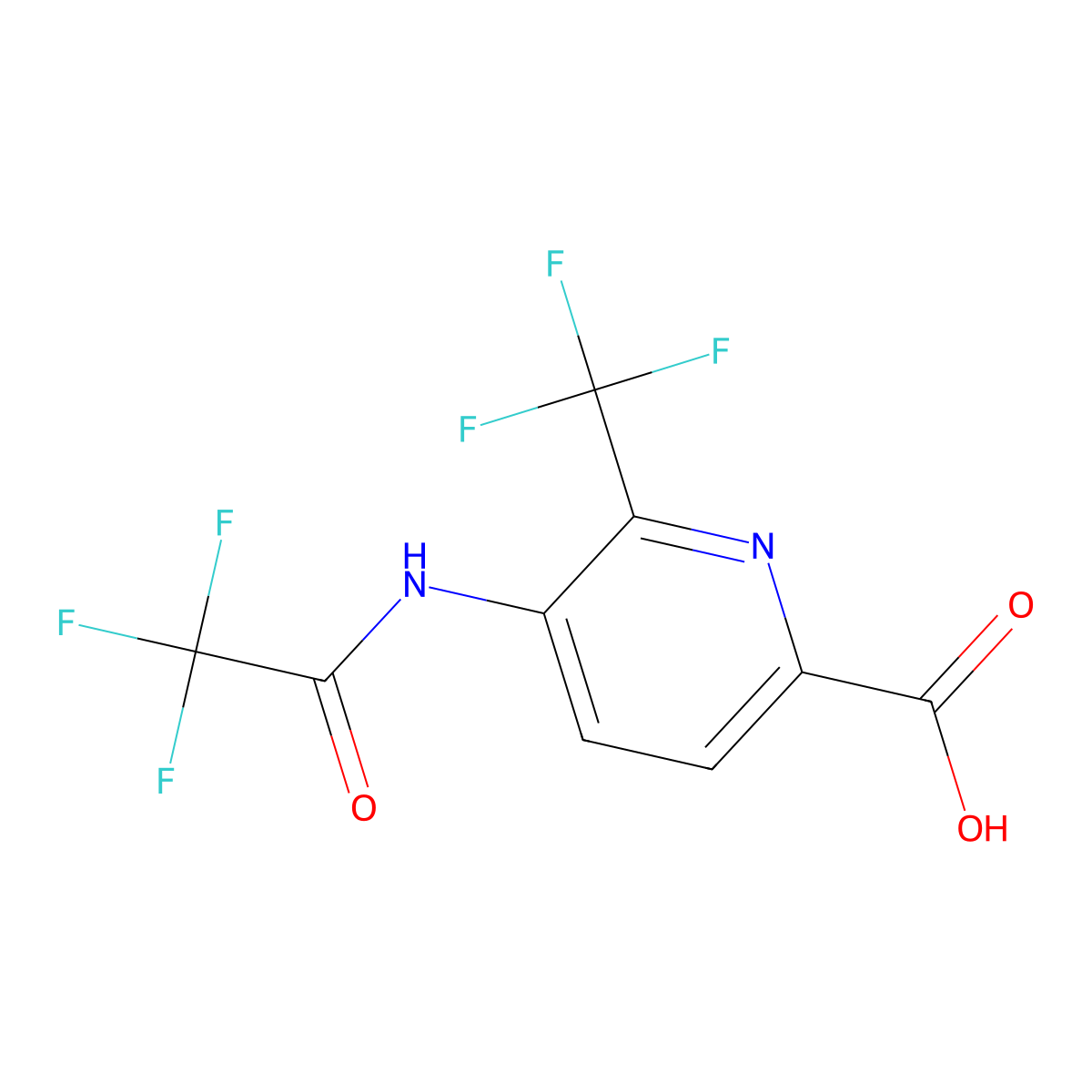 5-(2,2,2-Trifluoroacetamido)-6-(trifluoromethyl)pyridine-2-carboxylic acid molecular structure, CAS 2680884-72-2