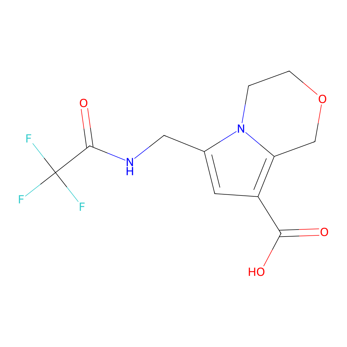 6-[(2,2,2-trifluoroacetamido)methyl]-1H,3H,4H-pyrrolo[2,1-c][1,4]oxazine-8-carboxylic acid molecular structure, CAS 2680884-94-8