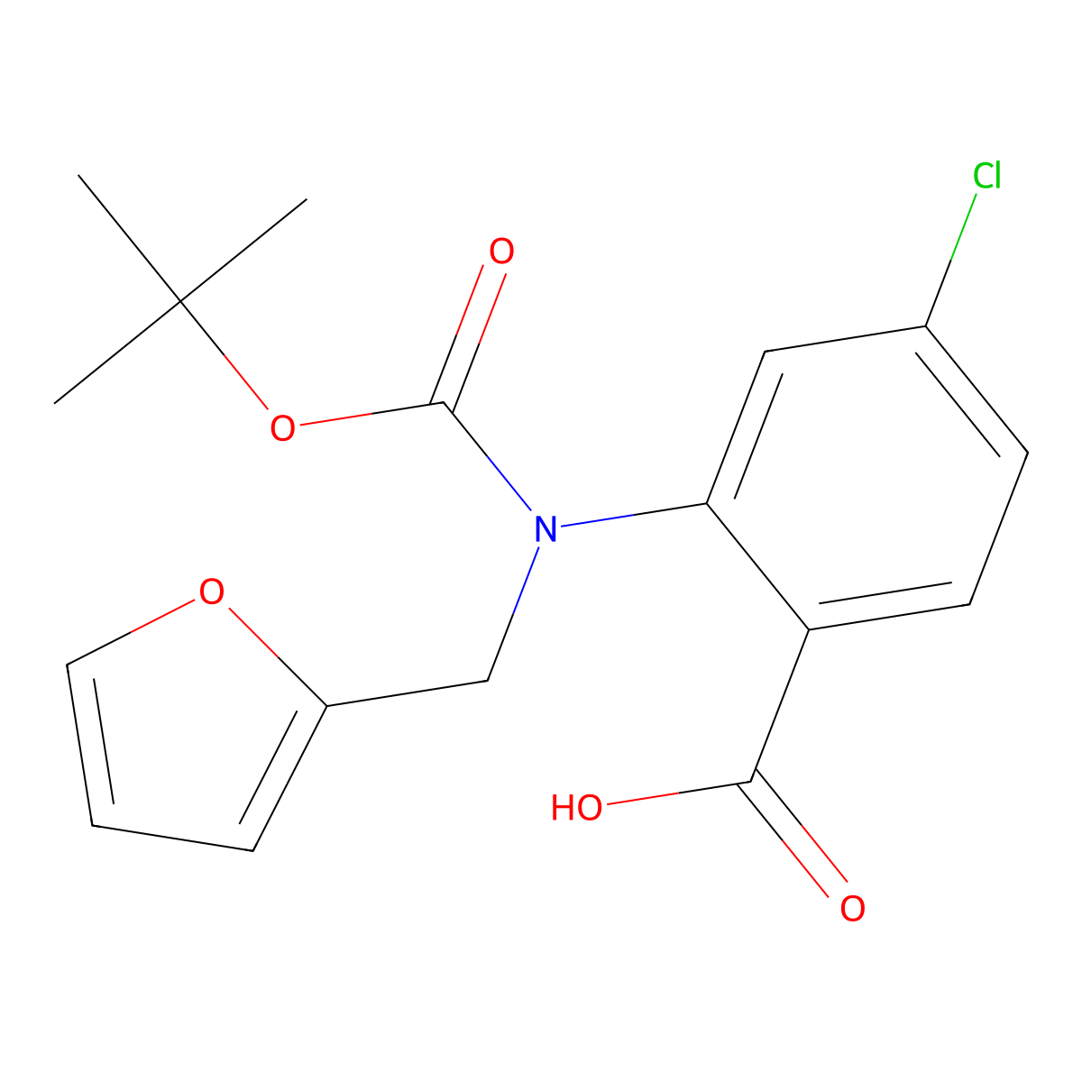 2-{[(Tert-butoxy)carbonyl][(furan-2-yl)methyl]amino}-4-chlorobenzoic acid molecular structure, CAS 2680885-15-6