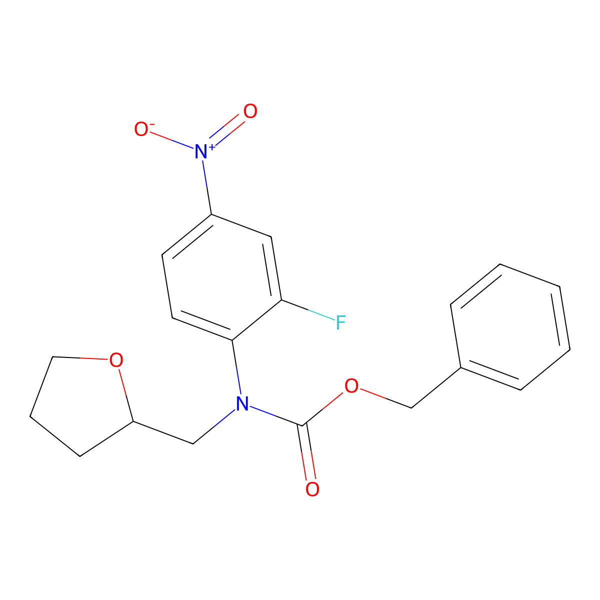 benzyl N-(2-fluoro-4-nitrophenyl)-N-[(oxolan-2-yl)methyl]carbamate molecular structure, CAS 2680885-27-0