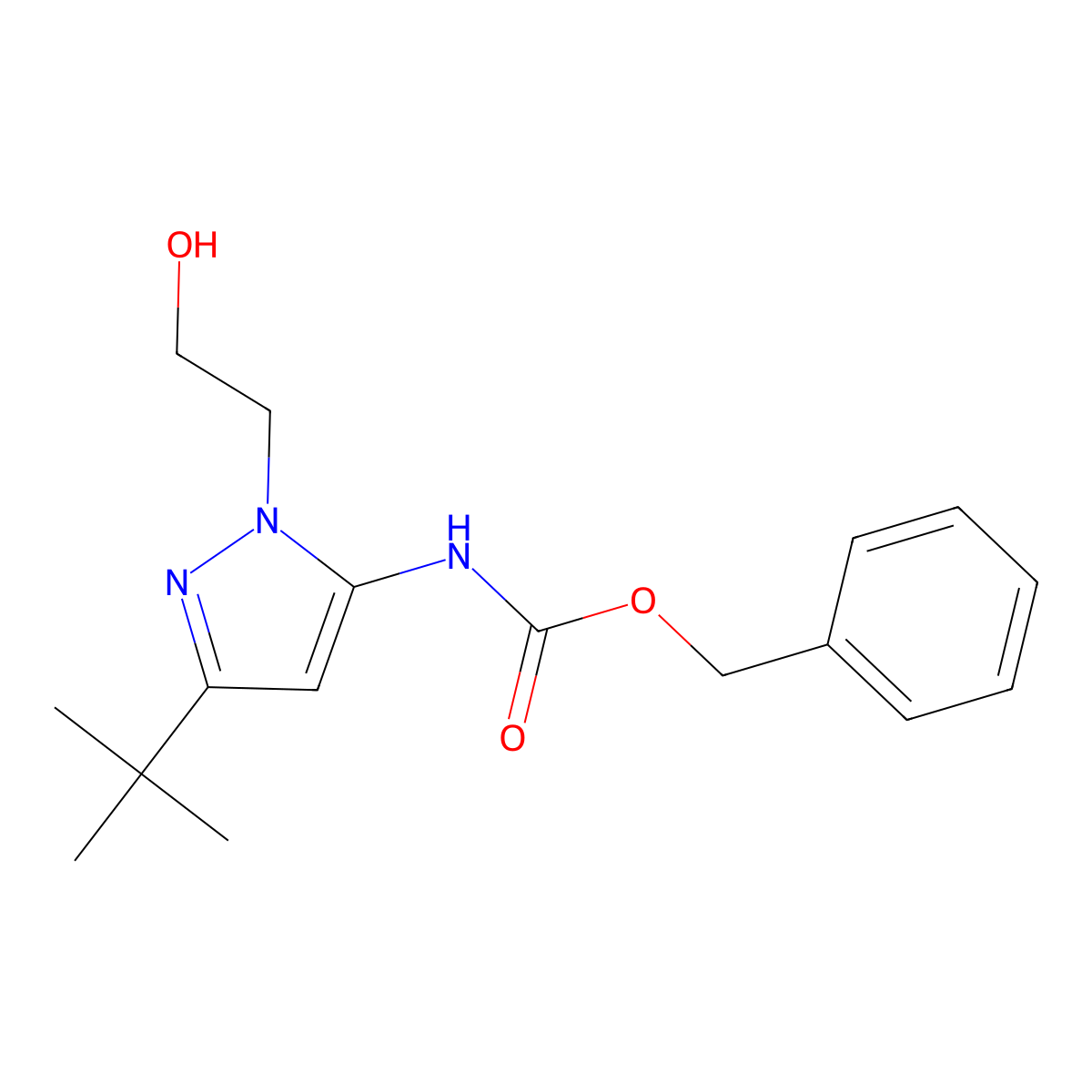 benzyl N-[3-tert-butyl-1-(2-hydroxyethyl)-1H-pyrazol-5-yl]carbamate molecular structure, CAS 2680885-31-6