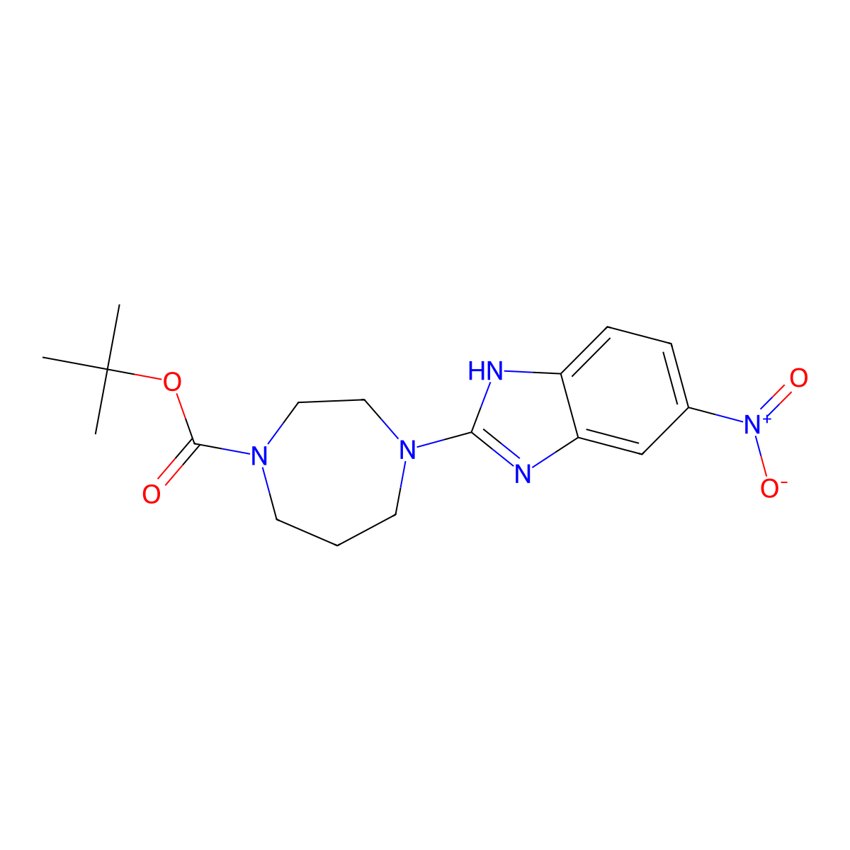 tert-butyl 4-(5-nitro-1H-1,3-benzodiazol-2-yl)-1,4-diazepane-1-carboxylate molecular structure, CAS 2680885-33-8