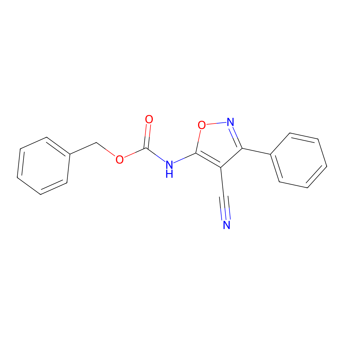 benzyl N-(4-cyano-3-phenyl-1,2-oxazol-5-yl)carbamate molecular structure, CAS 2680885-47-4