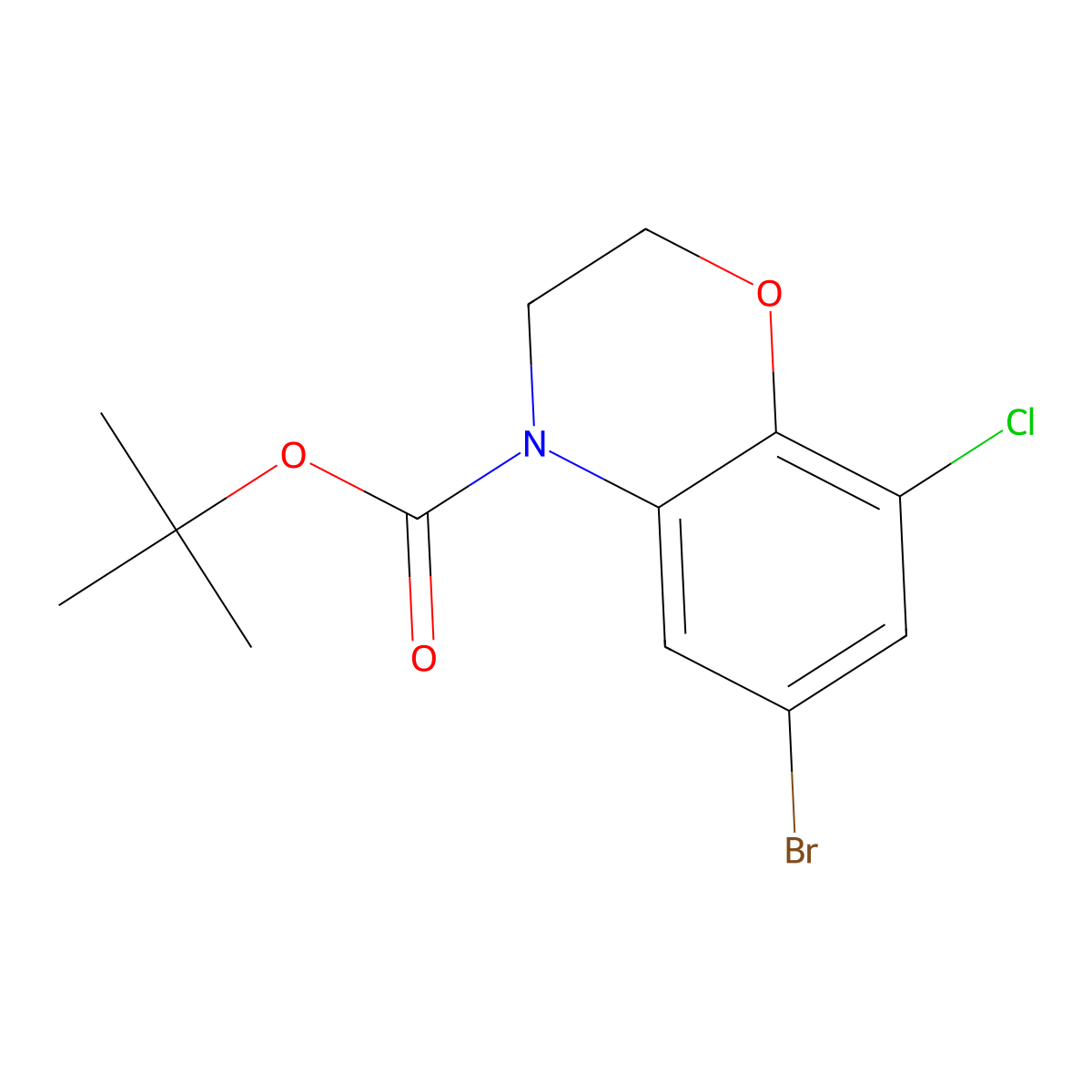 tert-butyl 6-bromo-8-chloro-3,4-dihydro-2H-1,4-benzoxazine-4-carboxylate molecular structure, CAS 2680885-74-7