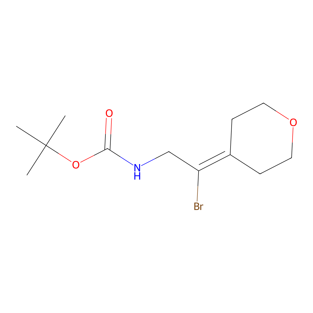 tert-butyl N-[2-bromo-2-(oxan-4-ylidene)ethyl]carbamate molecular structure, CAS 2680885-75-8