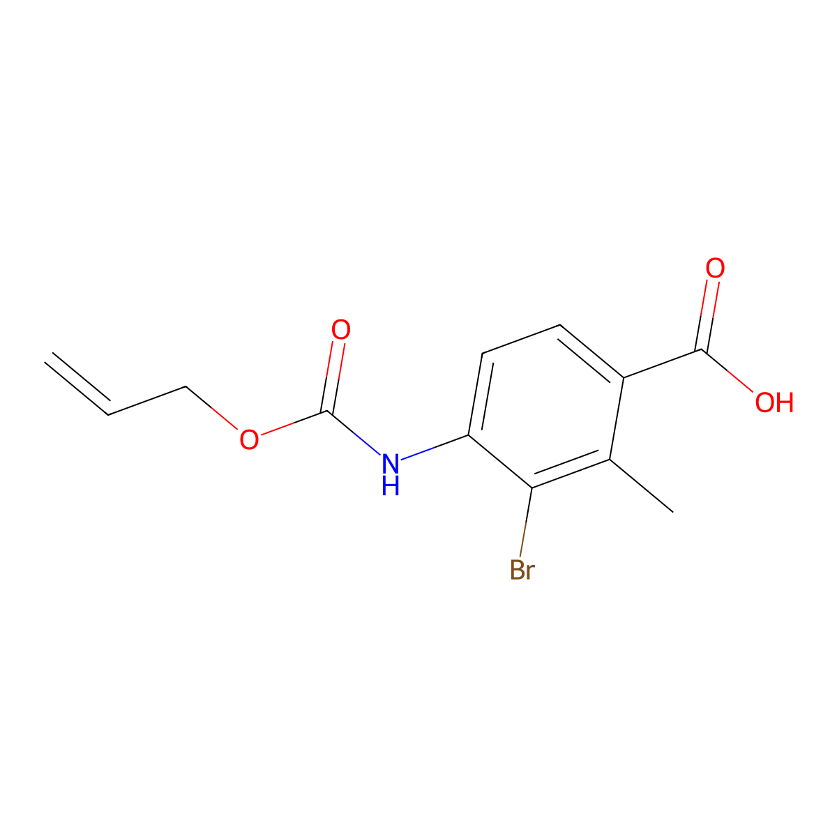 3-Bromo-2-methyl-4-{[(prop-2-en-1-yloxy)carbonyl]amino}benzoic acid molecular structure, CAS 2680885-89-4