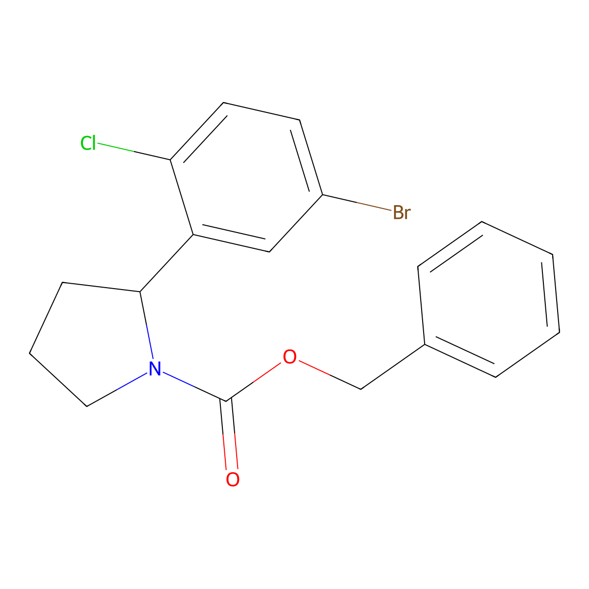 Benzyl 2-(5-bromo-2-chlorophenyl)pyrrolidine-1-carboxylate molecular structure, CAS 2680885-94-1