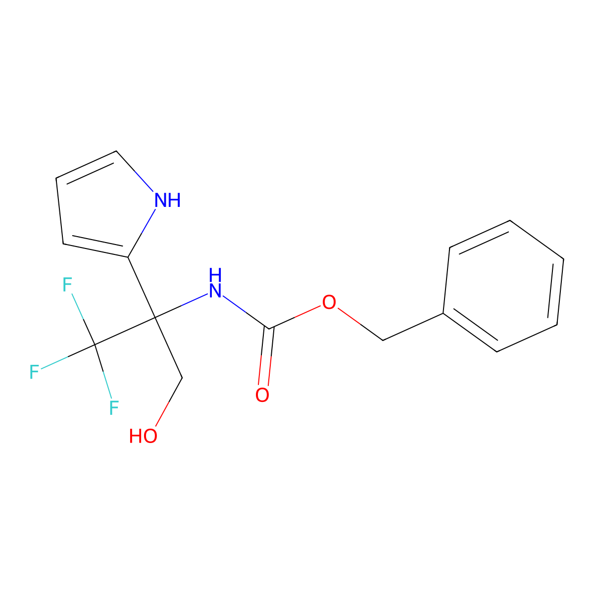 benzyl N-[1,1,1-trifluoro-3-hydroxy-2-(1H-pyrrol-2-yl)propan-2-yl]carbamate molecular structure, CAS 2680885-97-4