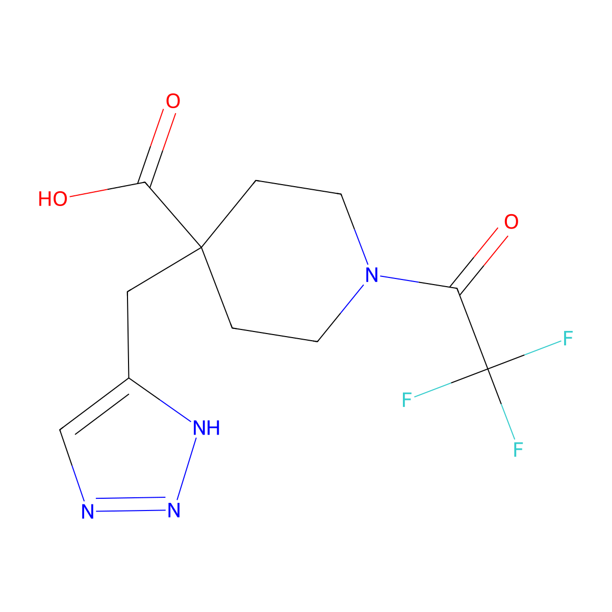 4-[(1H-1,2,3-triazol-5-yl)methyl]-1-(2,2,2-trifluoroacetyl)piperidine-4-carboxylic acid molecular structure, CAS 2680886-01-3