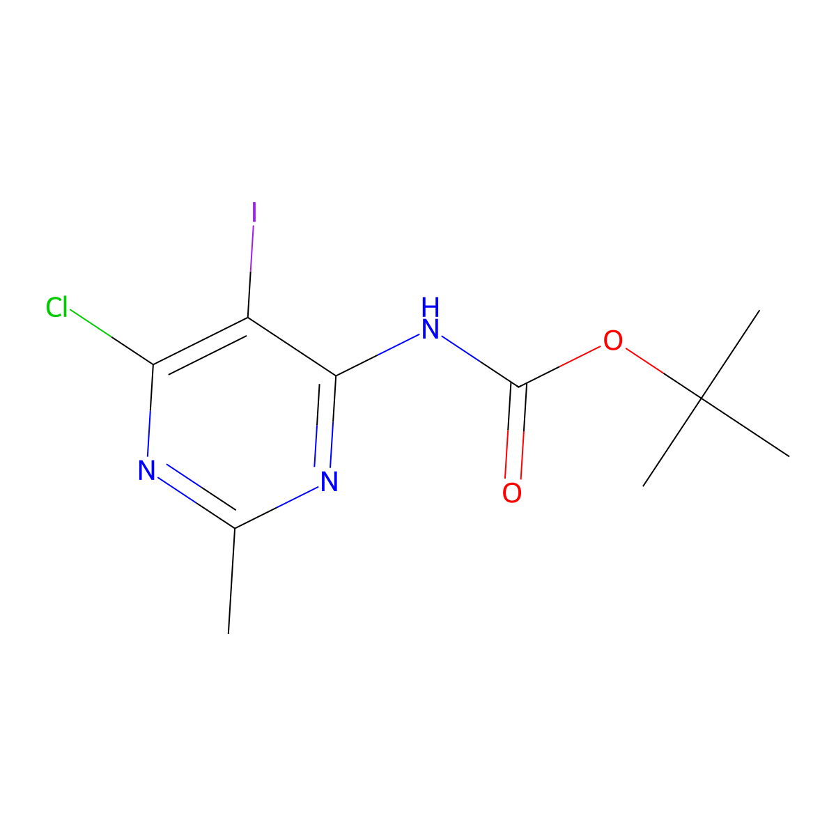 tert-butyl N-(6-chloro-5-iodo-2-methylpyrimidin-4-yl)carbamate molecular structure, CAS 2680886-16-0