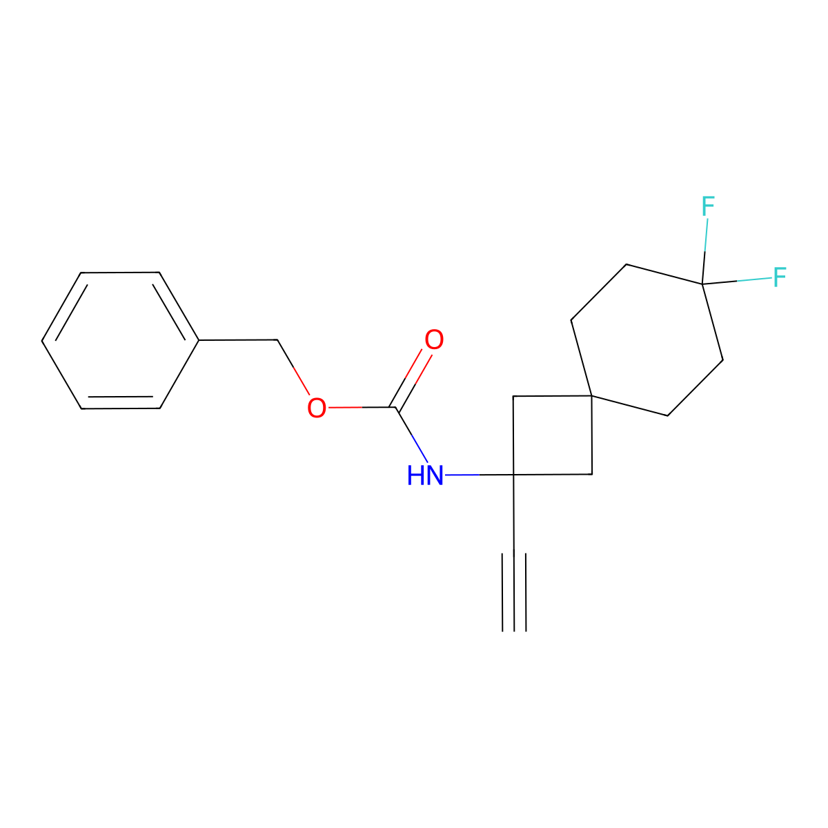 benzyl N-{2-ethynyl-7,7-difluorospiro[3.5]nonan-2-yl}carbamate molecular structure, CAS 2680886-18-2