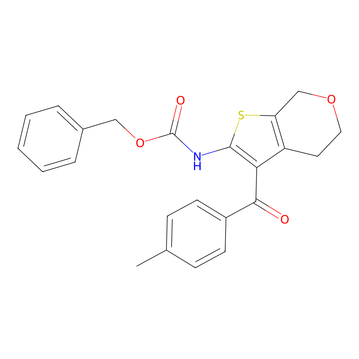 benzyl N-[3-(4-methylbenzoyl)-4H,5H,7H-thieno[2,3-c]pyran-2-yl]carbamate molecular structure, CAS 2680886-49-9